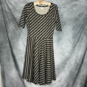 Lularoe Dress Women Med Fit & Flare Sparkle Glam Comfy Black Silver Bling Party